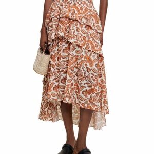 Maje Floral Tiered Skirt in Orange and White